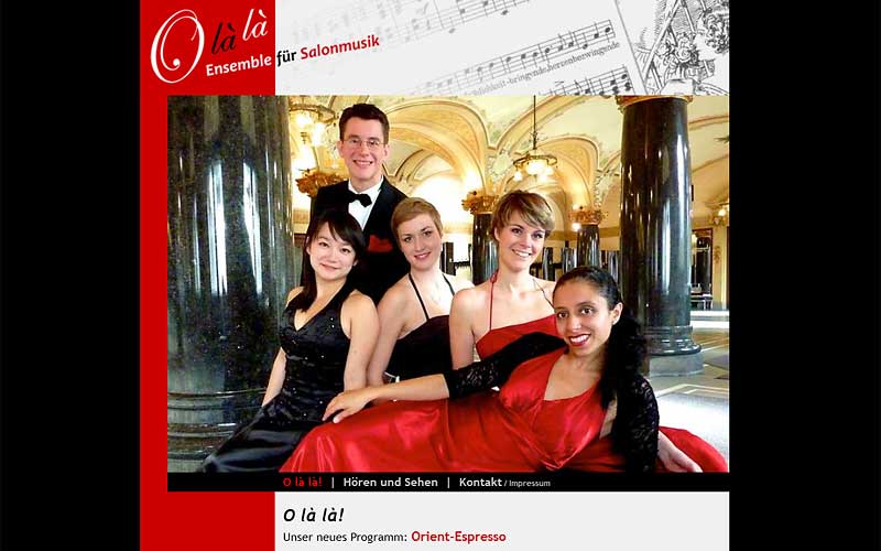 Internetauftritt des Ensembles für Salonmusik „O là là“