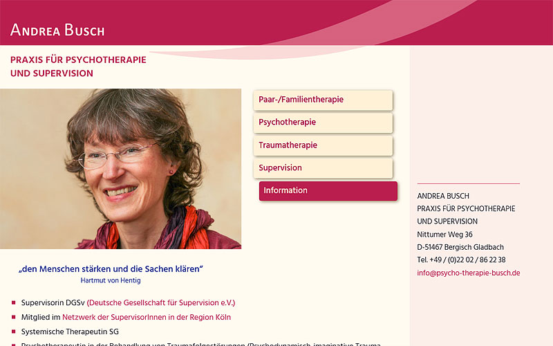 Internetauftritt von Andrea Busch · Praxis für Psychotherapie und Supervision Internetauftritt von Andrea Busch · Praxis für Psychotherapie und Supervision
