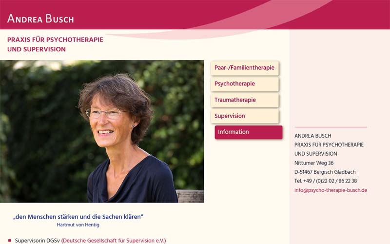 Internetauftritt von Andrea Busch  Praxis fr Psychotherapie und Supervision