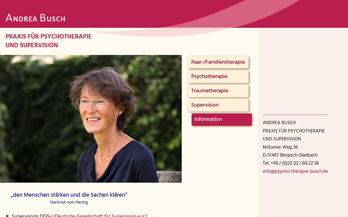 Internetauftritt von Andrea Busch · Praxis für Psychotherapie und Supervision