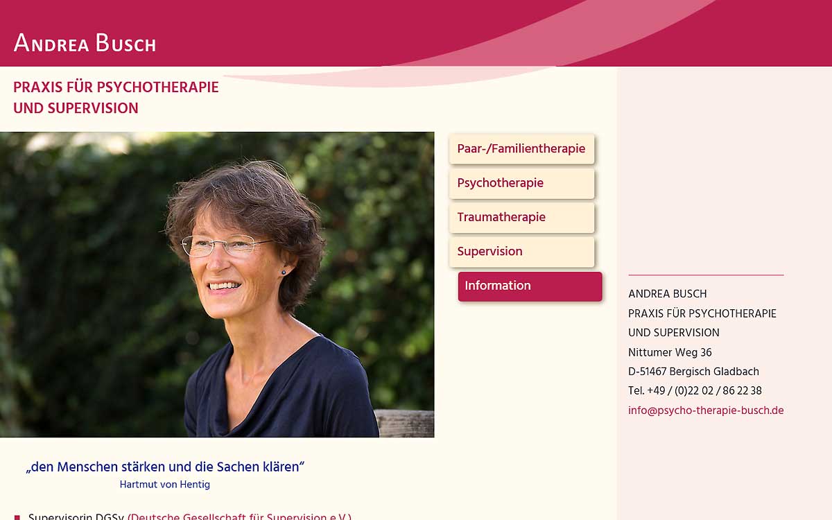 Internetauftritt von Andrea Busch  Praxis fr Psychotherapie und Supervision