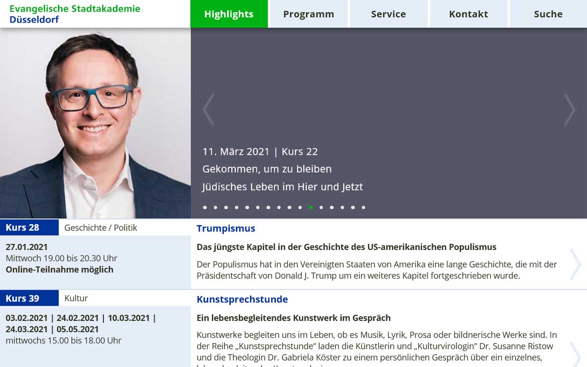 Internetauftritt Evangelische Stadtakademie Düsseldorf
