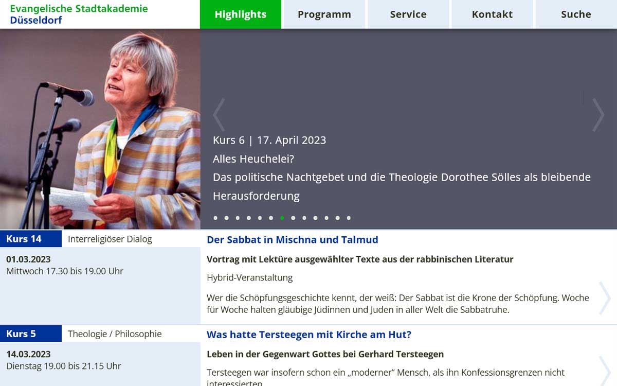 Internetauftritt Evangelische Stadtakademie Düsseldorf